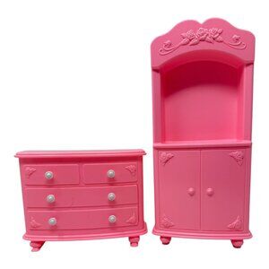 1993 Mattel Barbie So Much To Do Pink Bedroom Dresser Entertainment Center Vtg